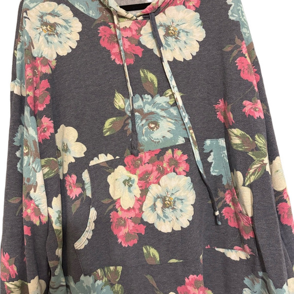 Honeyme Tops - Honeyme Floral Hoodie with Pink and Blue Hues